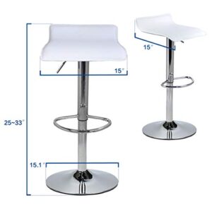 Set of 2 Barstool, Adjustable Swivel Bar Stools with PU Leather and Chrome Base, Gaslift Pub Counter Chairs,White