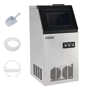 rovsun stainless steel commercial ice maker machine, make 110lbs/24h, 24lbs storage,under counter/freestanding automatic ice machine for home restaurant bar cafe