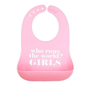 bella tunno wonder bib - adjustable silicone baby bibs for girls, durable and waterproof bpa free silicone, who runs the world