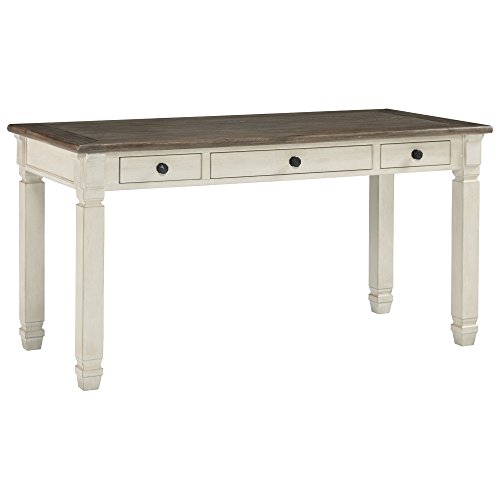 Signature Design by Ashley Bolanburg Farmhouse 60" Home Office Writing Desk with Drawers, Whitewash