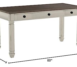 Signature Design by Ashley Bolanburg Farmhouse 60" Home Office Writing Desk with Drawers, Whitewash