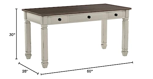 Signature Design by Ashley Bolanburg Farmhouse 60" Home Office Writing Desk with Drawers, Whitewash