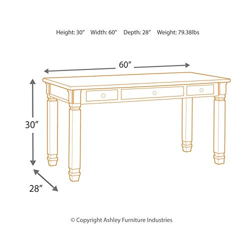 Signature Design by Ashley Bolanburg Farmhouse 60" Home Office Writing Desk with Drawers, Whitewash