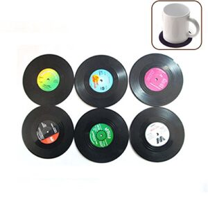 motzu 6 pack coasters for drinks,vinyl record disk coasters,effective protection for desktop,colorful labels,perfect for classic music lovers