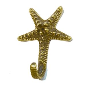 Living Explorers Small Decorative Starfish Antique Cast Brass Wall Hook and Hanger for Coat Towel Hat Bags