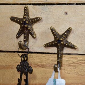 Living Explorers Small Decorative Starfish Antique Cast Brass Wall Hook and Hanger for Coat Towel Hat Bags