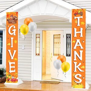 Fall Thanksgiving Decorations for Home - GIVE THANK Banner Outdoor Decorations Hanging Banner Porch Sign Fall Indoor Decorations Banner Celebrate Harvest Party Welcome Thanksgiving Wall Door Decor