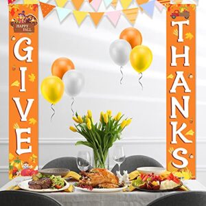 Fall Thanksgiving Decorations for Home - GIVE THANK Banner Outdoor Decorations Hanging Banner Porch Sign Fall Indoor Decorations Banner Celebrate Harvest Party Welcome Thanksgiving Wall Door Decor