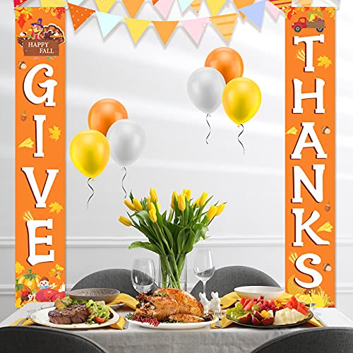 Fall Thanksgiving Decorations for Home - GIVE THANK Banner Outdoor Decorations Hanging Banner Porch Sign Fall Indoor Decorations Banner Celebrate Harvest Party Welcome Thanksgiving Wall Door Decor