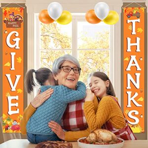 Fall Thanksgiving Decorations for Home - GIVE THANK Banner Outdoor Decorations Hanging Banner Porch Sign Fall Indoor Decorations Banner Celebrate Harvest Party Welcome Thanksgiving Wall Door Decor