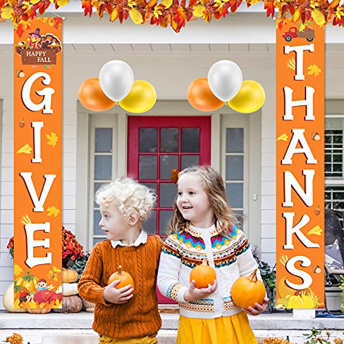 Fall Thanksgiving Decorations for Home - GIVE THANK Banner Outdoor Decorations Hanging Banner Porch Sign Fall Indoor Decorations Banner Celebrate Harvest Party Welcome Thanksgiving Wall Door Decor