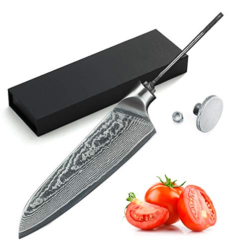 KATSURA Woodworking Project Kit – Santoku Knife Blank Hidden Tang – 5 Inch – Japanese Premium AUS 10, 67 Layers Damascus Steel – NO LOGO