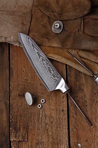KATSURA Woodworking Project Kit – Santoku Knife Blank Hidden Tang – 5 Inch – Japanese Premium AUS 10, 67 Layers Damascus Steel – NO LOGO