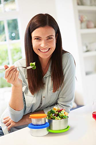 NomBox Stainless Steel Food Storage Containers – Set of 3 Kitchen Lunch/Snack Containers With Leak-proof Silicone Lids – Reusable & Washable – For Portion Control, Food Prep & Storing