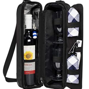 ALLCAMP Wine tote Bag with Cooler Compartment，Picnic Set Carrying Two sets of tableware