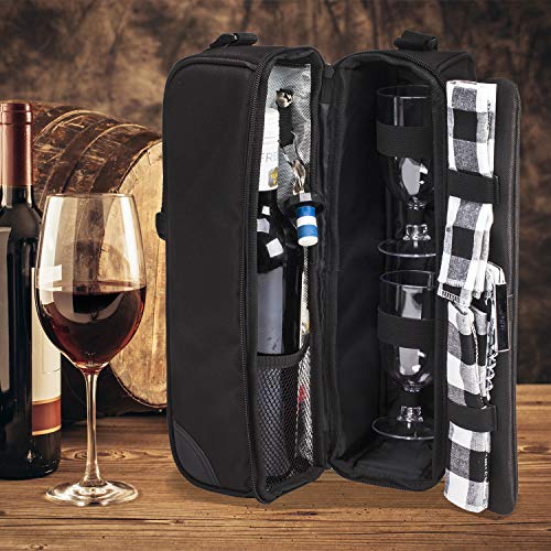 ALLCAMP Wine tote Bag with Cooler Compartment，Picnic Set Carrying Two sets of tableware