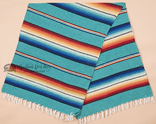 Rio Bravo Blanket -El Paso Mexican Serape Style Falsa Blanket -Southwestern Throw Blanket for Rustic Cabin, Lodge, Western Decor, Yoga, Travel, Sports or Wrap, 56"x74" (Teal)