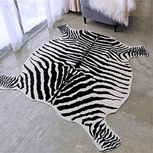 Zebra Print Rug Faux Animal Printed Skin Area Rug Carpets for Home,Living Room, Office ，Yellowish Cream Color (4.9x4.6 Feet)