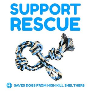 XL Dog Rope Toy For Aggressive Chewers - Benefits Non-Profit Dog Rescue - Extra Large Dog Rope Toy For Large Dogs - Large Dog Tug Of War Toy - Nearly Indestructible Toys (Blue)