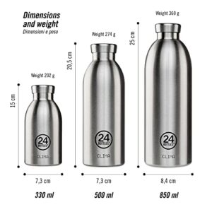 24Bottles Clima Bottles - Insulated Water Bottle 11oz/17oz/29oz, Water Bottles with 100% Leak Proof Lid (12 Hours Hot and 24 Hours Cold Beverages), Made of Stainless Steel, Italian Design