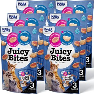 inaba juicy bites grain-free, soft, moist, chewy cat treats with vitamin e and green tea extract, 0.4 ounces per pouch, 18 pouches (3 per bag), tuna and chicken