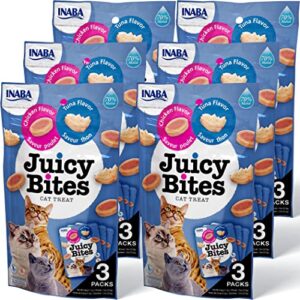 INABA Juicy Bites Grain-Free, Soft, Moist, Chewy Cat Treats with Vitamin E and Green Tea Extract, 0.4 Ounces per Pouch, 18 Pouches (3 per Bag), Tuna and Chicken