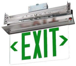 recessed green edge lit exit sign - double sided