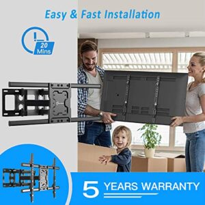 EVERVIEW Full Motion TV Wall Mount Bracket fits for Most 37-75 inch LED,LCD,OLED Flat Curved TVs,Dual Articulating Arms Swivels Tilts Rotation, VESA 600X400mm,132lbs,Fits 12/16" Wood Stud