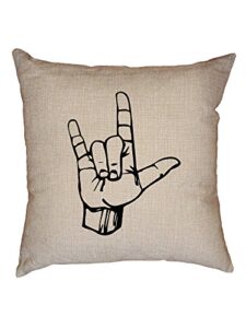 hollywood thread i love you - sign language symbol - asl decorative linen throw cushion pillow case with insert