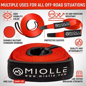 Miolle Tow Strap 3”x20’- 33400lbs MBS (Lab Tested) Recovery Strap Kit Includes: Tow Rope, 2 D-Ring Shackles MBS-41800LBS, Storage Case