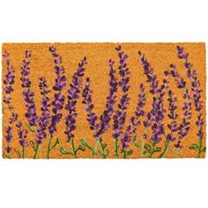 juvale floral spring coir door mat for front door, entryway, 17x30 lavender flower outdoor welcome mat for garden, garage, patio, home, porch decor, coco coir doormat