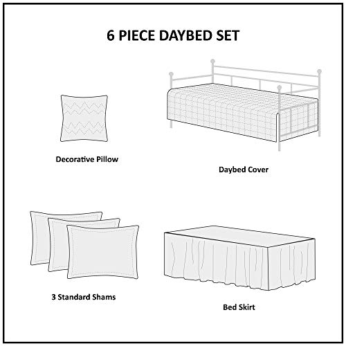 Intelligent Design Raina Cozy Daybed Cover Set - Microfiber Metallic Print Geometric Design, Modern All Season Bedding Set with Bedskirt, Matching Shams, Decorative Pillow, 39"x75", Blush 6 Piece
