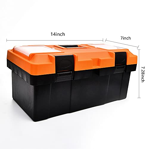 Plastic Tool Box, 14 -inch Portable Tool Box Plastic Toolbox with Removable Tool Tray and Detachable Tool Kit For Craft Storage, Household