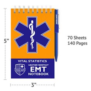 Swiss Safe EMT Vital Waterproof Notebook, 140 Pages/Notepad and Pens, for Emergency First Responders, 3 Pack