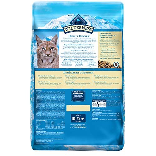 Blue Buffalo Wilderness High Protein, Natural Adult Dry Cat Food, Denali Dinner with Wild Salmon, Venison & Halibut 10lb