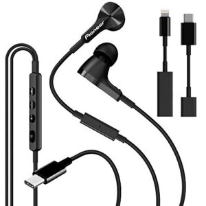 rayz pioneer pro lightning & usb-c wired earphones/smart active noise cancelling, microphone volume control | for apple iphone mac ipad, android, nintendo switch, google pixel -onyx