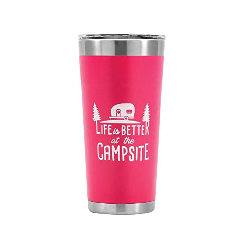 Camco Life is Better at The Campsite Stainless Steel 20 oz. Tumbler with Double Wall Insulation | Great For Hot and Cold Drinks | Coral Pink (53061)