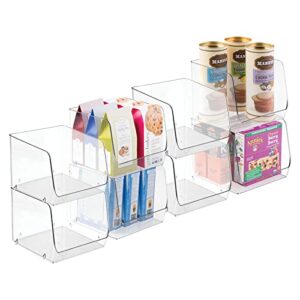 mdesign modern stackable plastic open front dip storage organizer bin basket for kitchen organization - shelf, cupboard, cabinet, and pantry organizing decor - ligne collection - 8 pack - clear