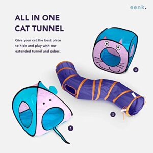 eenk Cat Toy Tunnel and Cubes Bundle - Interactive Crinkle Cat Tunnels for Indoor Cats with Pet Play Cube - Foldable Kitty Tube & Collapsible Pet Cubes for Cats, Puppy and Other Small Pets - Set of 3