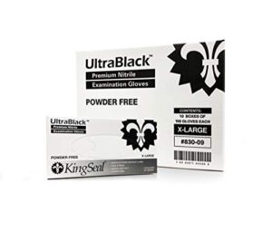 kingseal large ultrablack nitrile exam gloves, medical grade, powder free, 4 mil, textured fingertips - 1 box of 100 gloves by weight