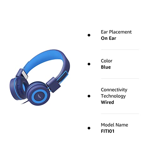 ELECDER i37 Kids Headphones Children Girls Boys Teens Foldable Adjustable On Ear Headphones 3.5mm Jack Compatible Cellphones Computer MP3/4 Kindle School Tablet Blue/Light Blue