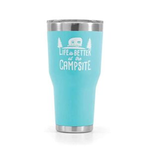 camco life is better at the campsite stainless steel 30 oz. tumbler with double wall insulation | great for hot and cold drinks | cool blue (53058)