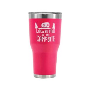 camco life is better at the campsite stainless steel 30 oz. tumbler with double wall insulation | great for hot and cold drinks | coral pink (53062)