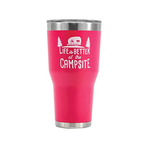 Camco Life is Better at The Campsite Stainless Steel 30 oz. Tumbler with Double Wall Insulation | Great For Hot and Cold Drinks | Coral Pink (53062)