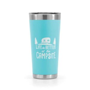 camco life is better at the campsite stainless steel 20 oz. tumbler with double wall insulation | great for hot and cold drinks | cool blue (53057)