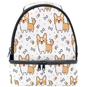 naanle cute corgi dog animal double decker insulated lunch box bag waterproof leakproof cooler thermal tote bag large for men women