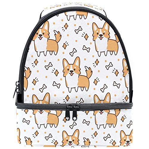 Naanle Cute Corgi Dog Animal Double Decker Insulated Lunch Box Bag Waterproof Leakproof Cooler Thermal Tote Bag Large for Men Women