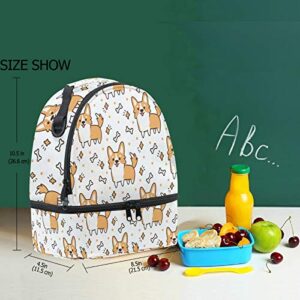 Naanle Cute Corgi Dog Animal Double Decker Insulated Lunch Box Bag Waterproof Leakproof Cooler Thermal Tote Bag Large for Men Women