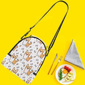 Naanle Cute Corgi Dog Animal Double Decker Insulated Lunch Box Bag Waterproof Leakproof Cooler Thermal Tote Bag Large for Men Women