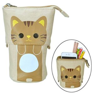 oyachic telescopic pencil holder cat pen case stand up cosmetics organizer pouch zipper box bag with inner pocket